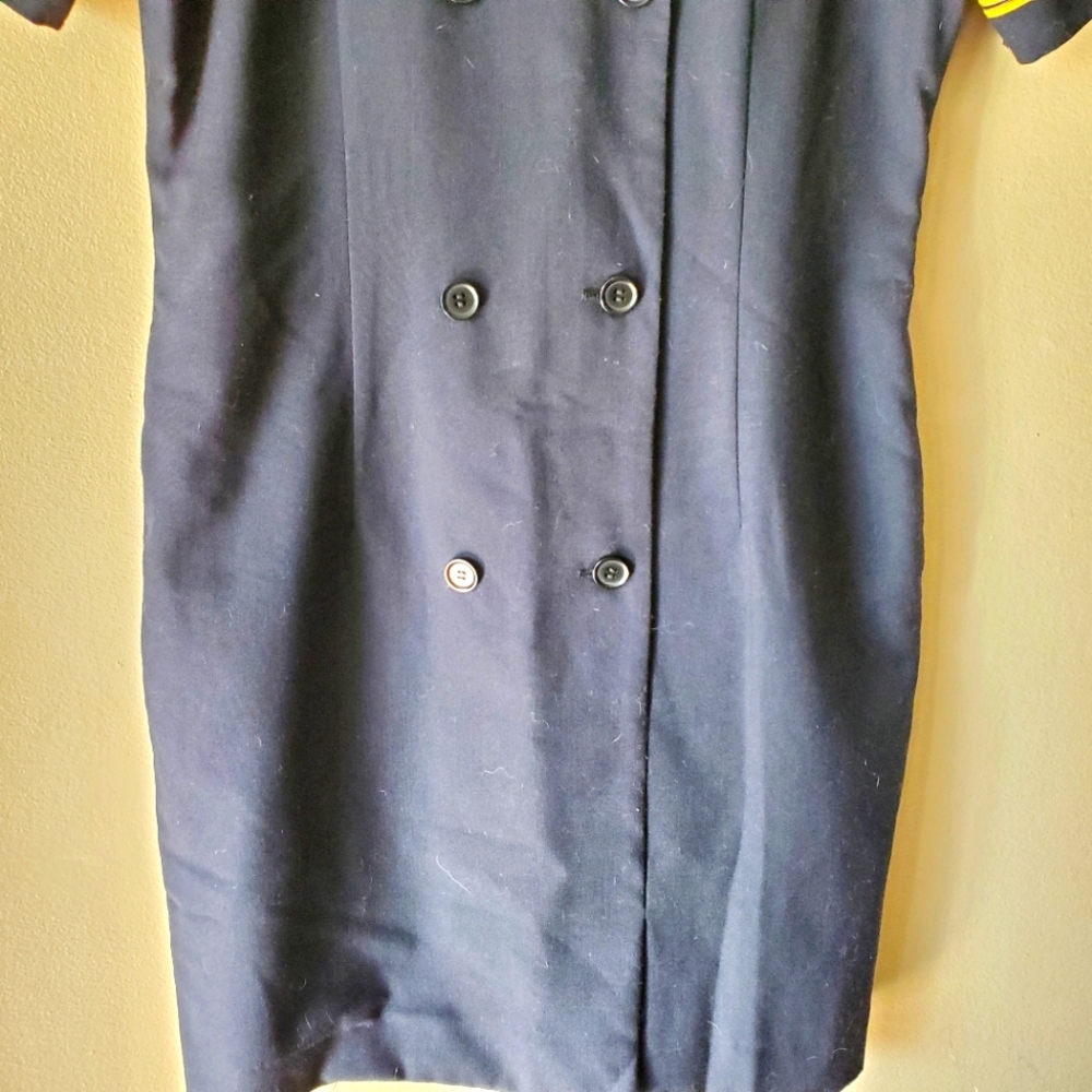 Vintage 90s Airline Flight Stewardess Uniform Dress Sz 6P Black with Yellow Trim - Picture 4 of 10